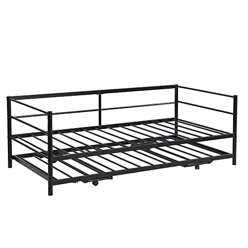 Metallic Black Twin Daybed with Pop Up Trundle for Any Room