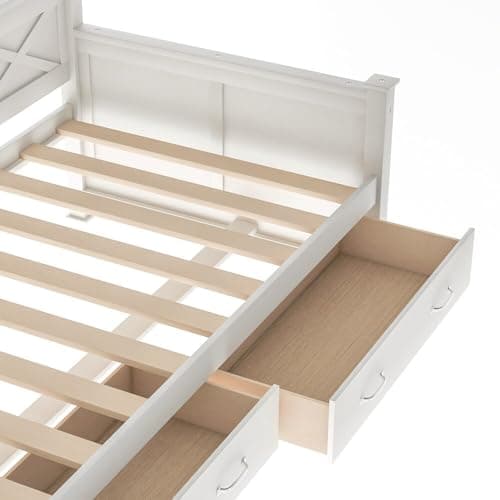 White Farmhouse Twin Daybed with Storage, Pine Wood Frame (No Spring Box)