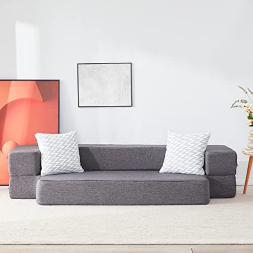 Fold Out Couch Bed with 2 Pillows & Washable Cover, Queen Size