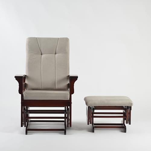 White Solid Hardwood Glider Rocking Chair with Ottoman