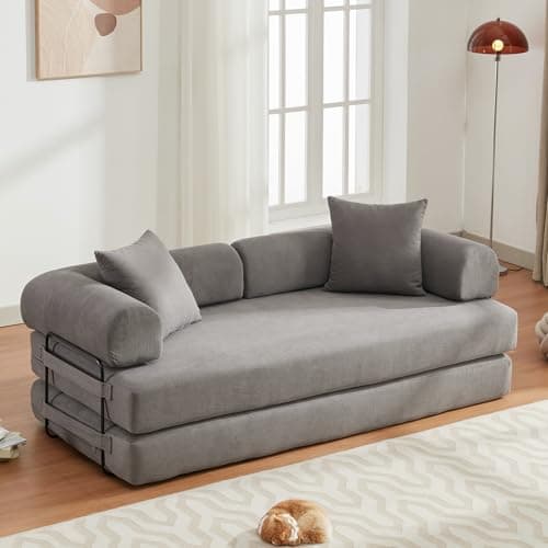 3-Seater Convertible Sofa Bed with Removable Backrest, King Size Green Corduroy for Living Room/Dorm