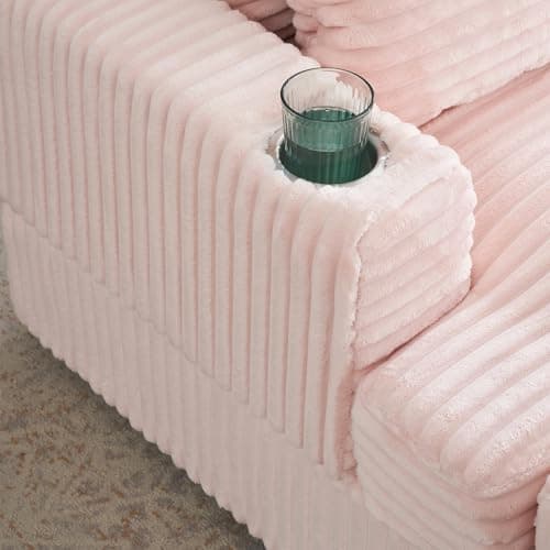 Modern Pink Corduroy Chaise Lounge Chair with Cup Holder