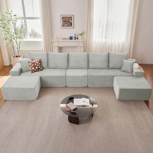 107" Grey Left-Facing Modular U-Shaped Couch with Chaise, No Assembly Required