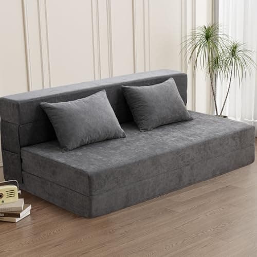 HOMFINE Folding Sofa Bed - Convertible Sleeper Chair, Grey Queen