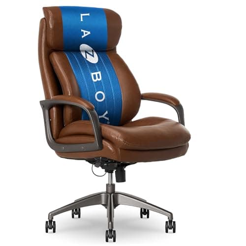 La-Z-Boy Nova Executive Office Chair - Patented AIR Ergonomic Support, Cognac Brown Vegan PU Leather