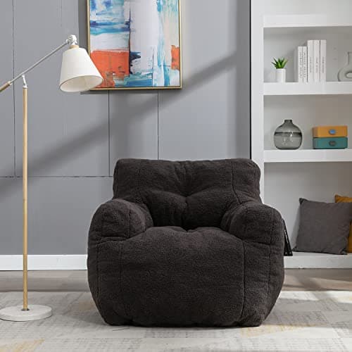 Modern Bean Bag Chairs for Adults & Kids in Ivory Fabric