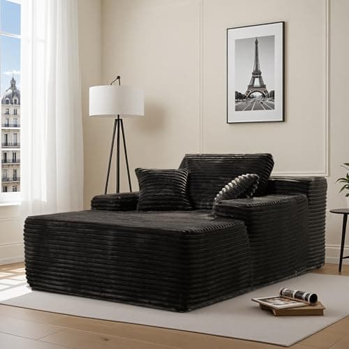 Beige Plush 48" Oversized Chaise Lounge Chair Bed with Throw Pillows
