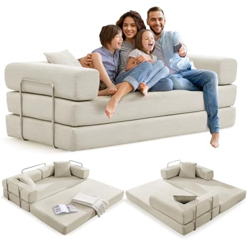 Dark Grey Convertible Sleeper Sofa Bed with Memory Foam & Cylindrical Pillows