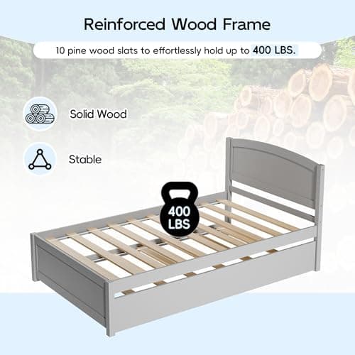 Grey Twin Pull Out Bed with Trundle and Slat Support