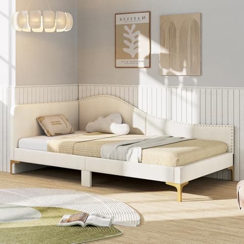Giantex Beige Rivet-Tufted Twin Daybed with Storage Legs