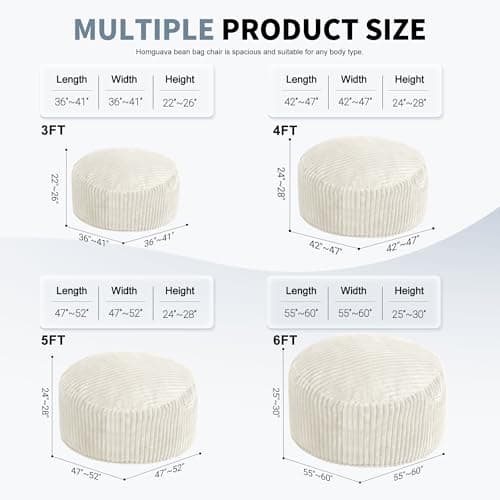 Homguava 3 FT Memory Foam Bean Bag Chair, White