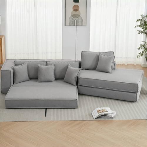 Antetek Gray Moduler Sectional Futon Sofa Bed with 3 Cushions & Pillows