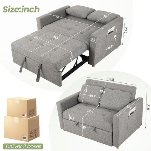 3-in-1 Convertible Sofa Bed with Adjustable Backrest, Grey