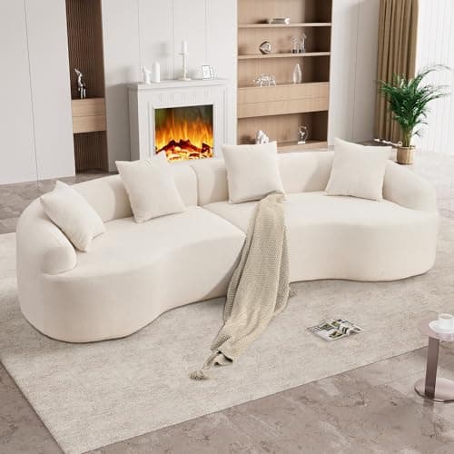 Modern Luxury 110" Oversized Curved Chenille Sectional Sofa, Cream White, No Assembly Needed