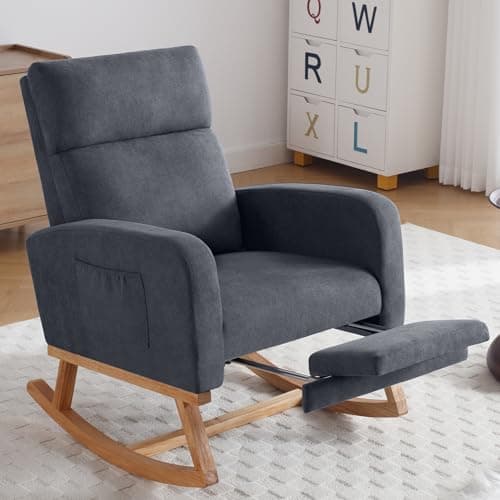 Nursing Rocking Chair with Footrest and High Backrest, Beige