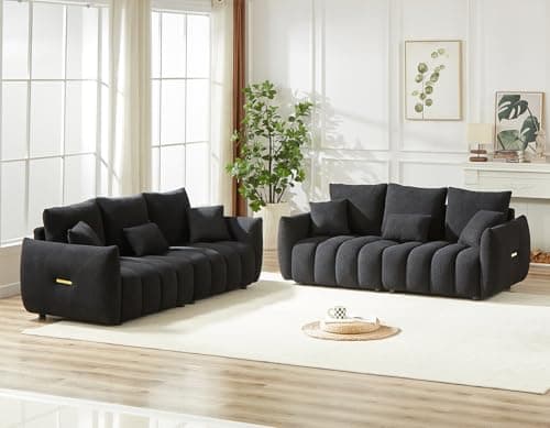 Antetek Oversized Deep Seat Teddy Sofa Set, 2 Pieces Black (82-inch)