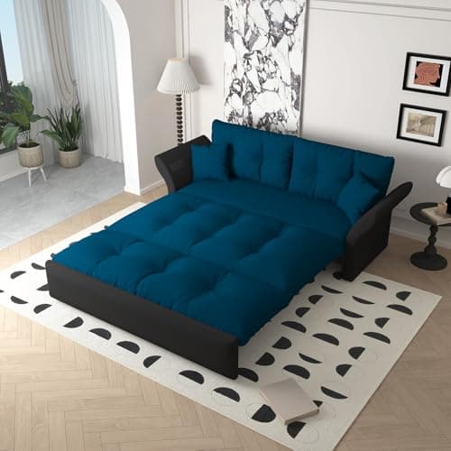 Luxury Grey 74.8" Pull Out Sofa Bed Velvet Couch (RV, Living Room)
