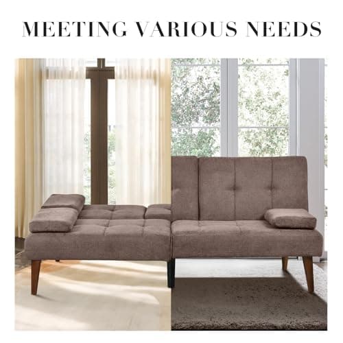COLAMY Futon Sofa Bed: Convertible Lounge with Cup Holders, Adjustable Backrest