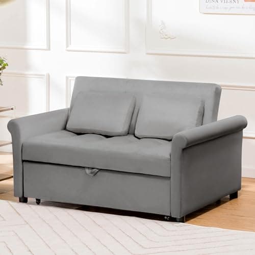 COMHOMA 3-in-1 Convertible Sofa Bed, 55" Sleeper Loveseat (Grey)