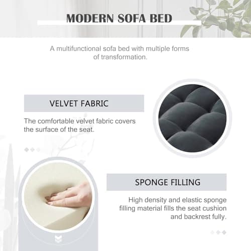 3-in-1 Black Sleeper Sofa Bed with Adjustable Backrest