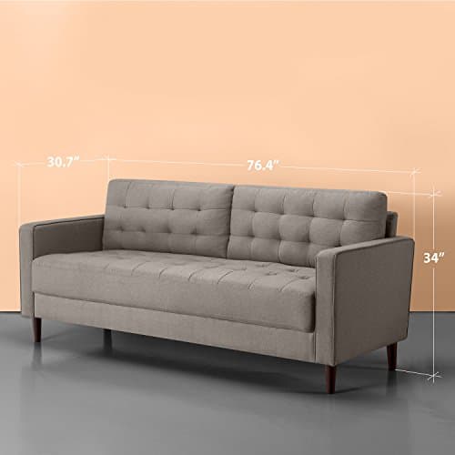 Zinus Benton Stone Grey Grid Tufted Sofa Couch, Easy Assembly