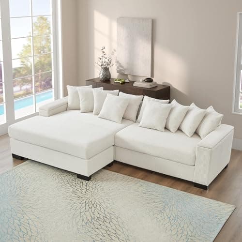 111-inch Modular L-Shaped Couch with Chaise, Beige Cloud Corduroy Storage Sofa