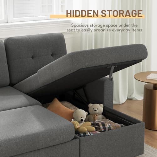 IULULU Medium Grey L-Shaped Sleeper Sofa with Pullout Bed