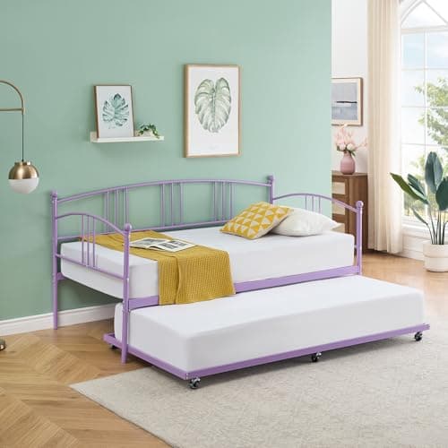Metal Daybed Frame with Trundle for Twin Size Day Bed, Black Color