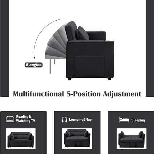 Modern Upholstered Pull Bed Sleeper with Reclining Backrest, Black Futon Love Seat for Living Room