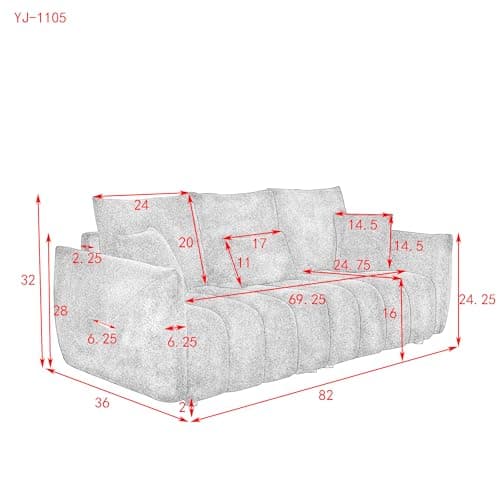 82" Modern Beige Boucle 3-Seater Sofa with 3 Back Pillows for Living Room and Office