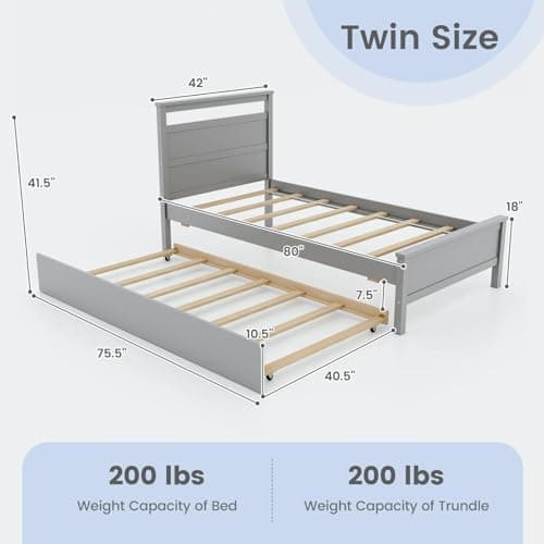 Giantex Wood Day Bed Twin with Headboard & Slats Support, Grey