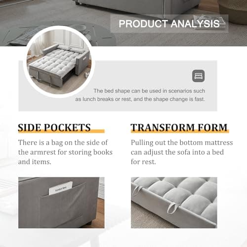 Modern 3-in-1 Futon SofaBed with Storage and Adjustables (Grey)