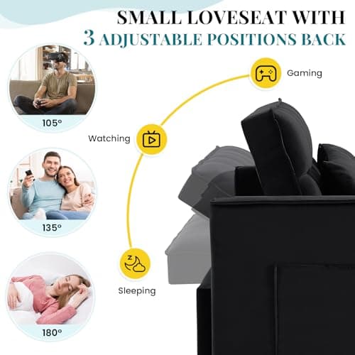 Antetek Modern Velvet Sleep Sofa Bed, Reclining Backrest, Pullout Bed, Living Room Furniture, Black