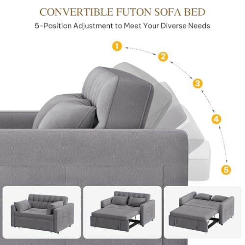 DWVO 3-in-1 Convertible Sofa Bed, Grey with Pull-Out Bed and Adjustable Backrest