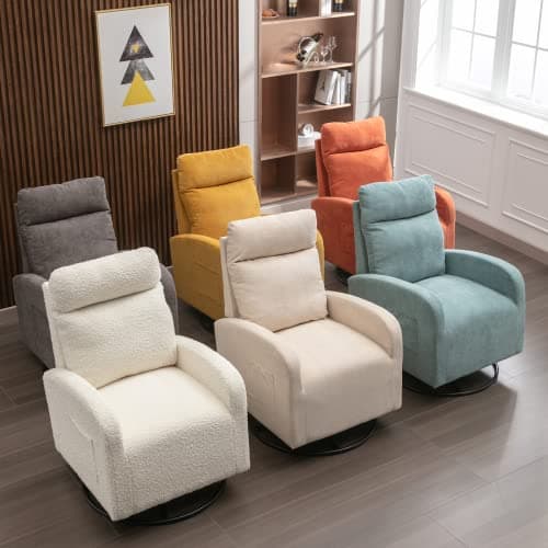 Antetek 360° Swivel Glider Chair - Modern Fabric Arm Chair for Nursery, Living Room, Hotel, Bedroom, Office, Lounge - White