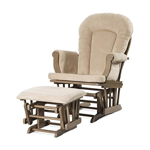 Child Craft Cozy Glider Rocker & Ottoman, Beige Cushion with Storage Pockets