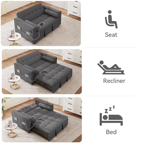 DWVO Dark Grey 3-in-1 Sleeper Sofa Bed with Reclining Backrest & Storage – Living Room Furniture