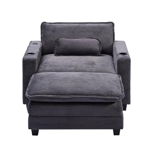 Oversized Fluffy Chaise Lounge Chair, Recliner Sleeper Sofa (Grey)