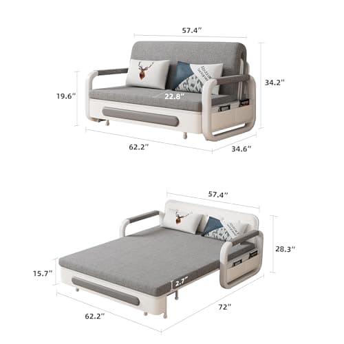 Gray/White Versatile RV Pull-Out Sofa Bed - Living Room and Small Spaces
