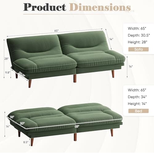 Homall Green Corduroy Futon Sofa Bed with Adjustable Backrest