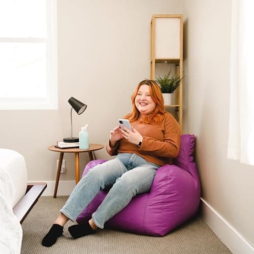 Radiant Orchid Big Joe Dorm Bean Bag Chair with Drink Holder, Smartmax Durable Polyester Blend