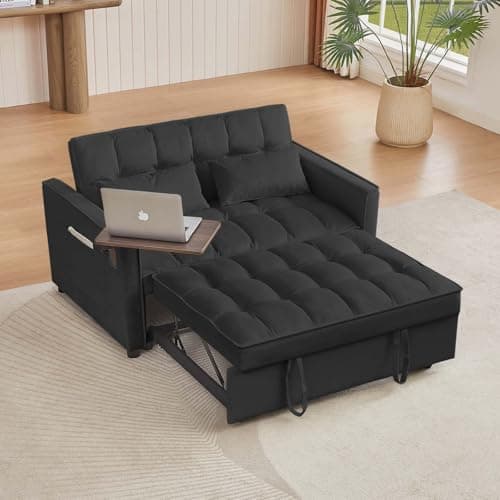 Antetek Modern Velvet 3-in-1 Convertible Sofa Bed, Black