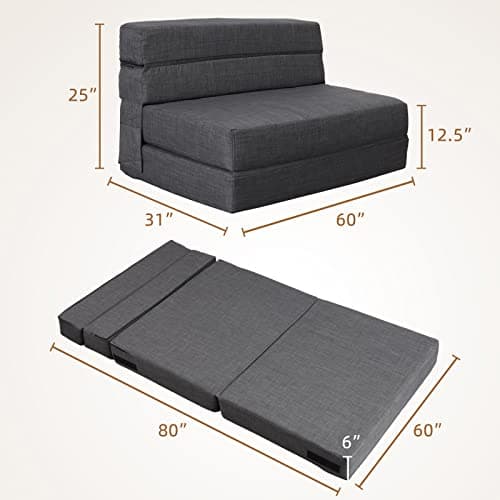 Queen Size Foldable Sofa Bed Memory Foam Dark Gray