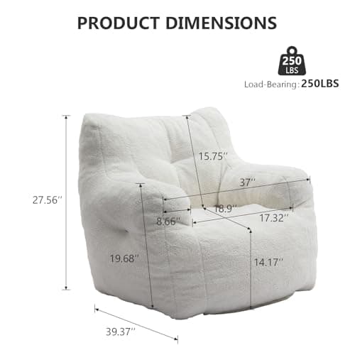 Hison Fluffy Bean Bag Chair with Armrests (White)