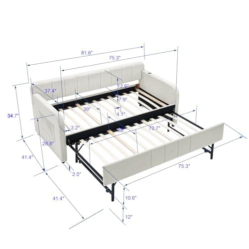 Pop-Up Twin Daybed with USB Port & Velvet Frame for Guest or Living Room