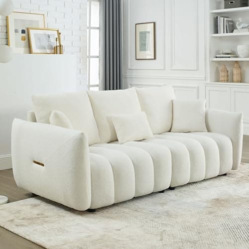 82" Modern Beige Boucle 3-Seater Sofa with 3 Back Pillows for Living Room and Office