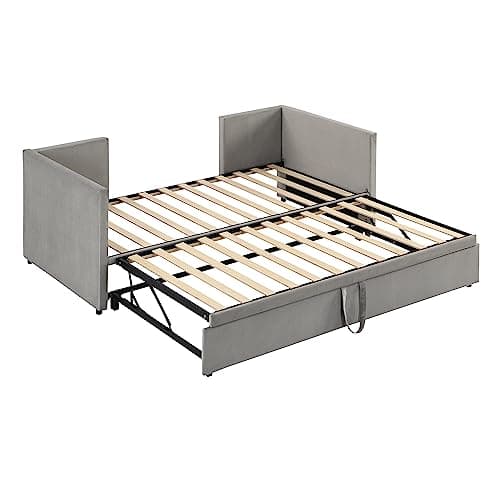 Gray Velvet Twin Daybed with Pop-Up Drawer & Backrest for Any Room