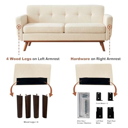 Kingfun 65.2" Loveseat Sofa, Mid Century Modern Beige