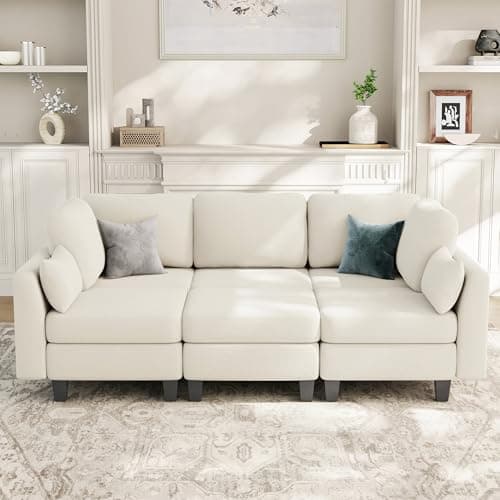 Beige 6 Seater Modular Sleeper Sofa, Comfortable Sectional Couch Bed