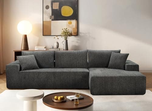 108" Dark Gray Modern Minimalist Chenille Sectional with L-Shape Chaiseeci:.Products:Living Room Sofa